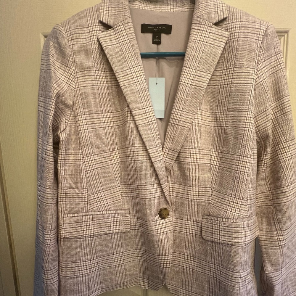 Ann Taylor. Purple plaid blazer